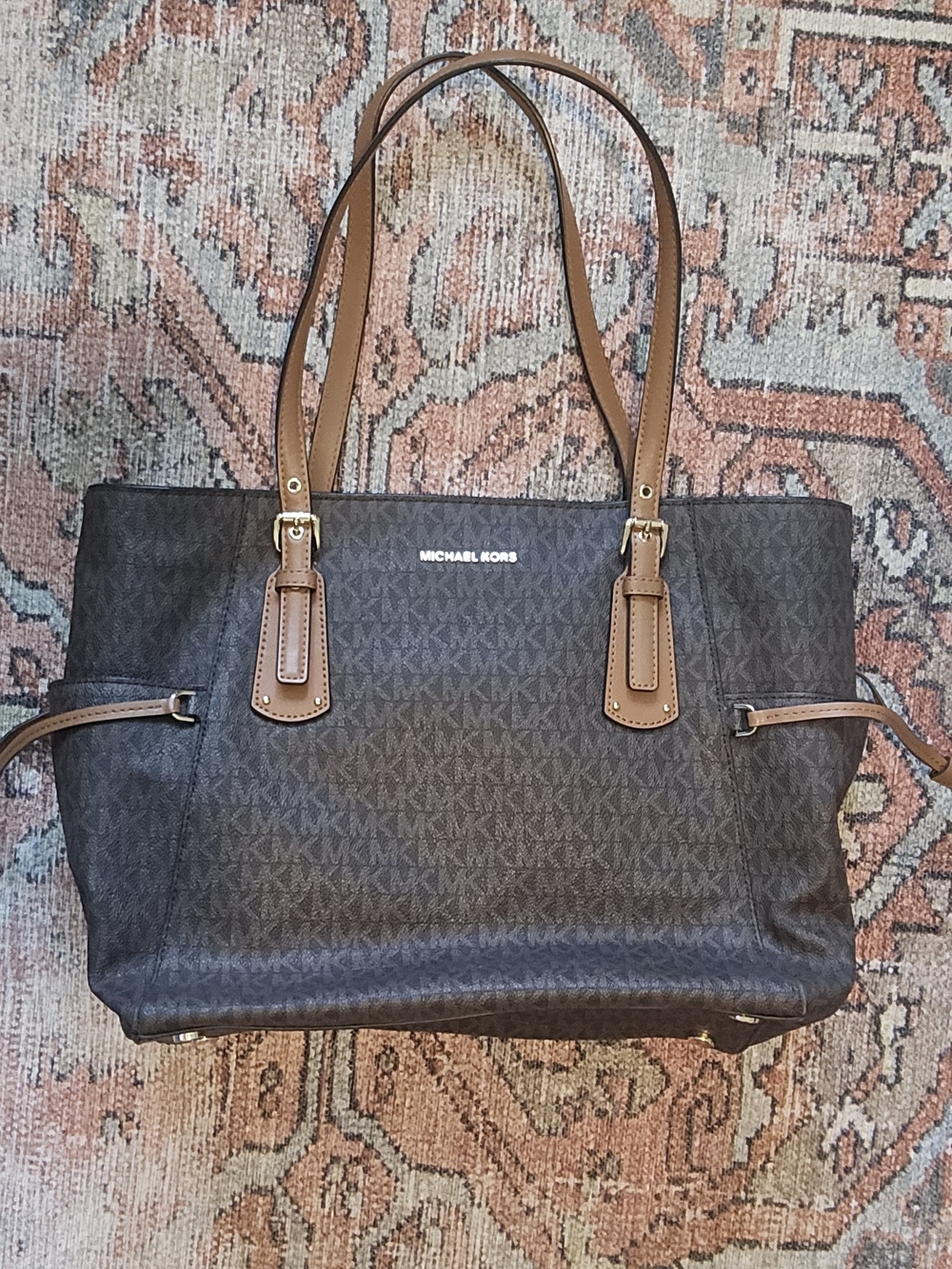 Michael Kors Brown Logo Tote Bag with Tan Handles